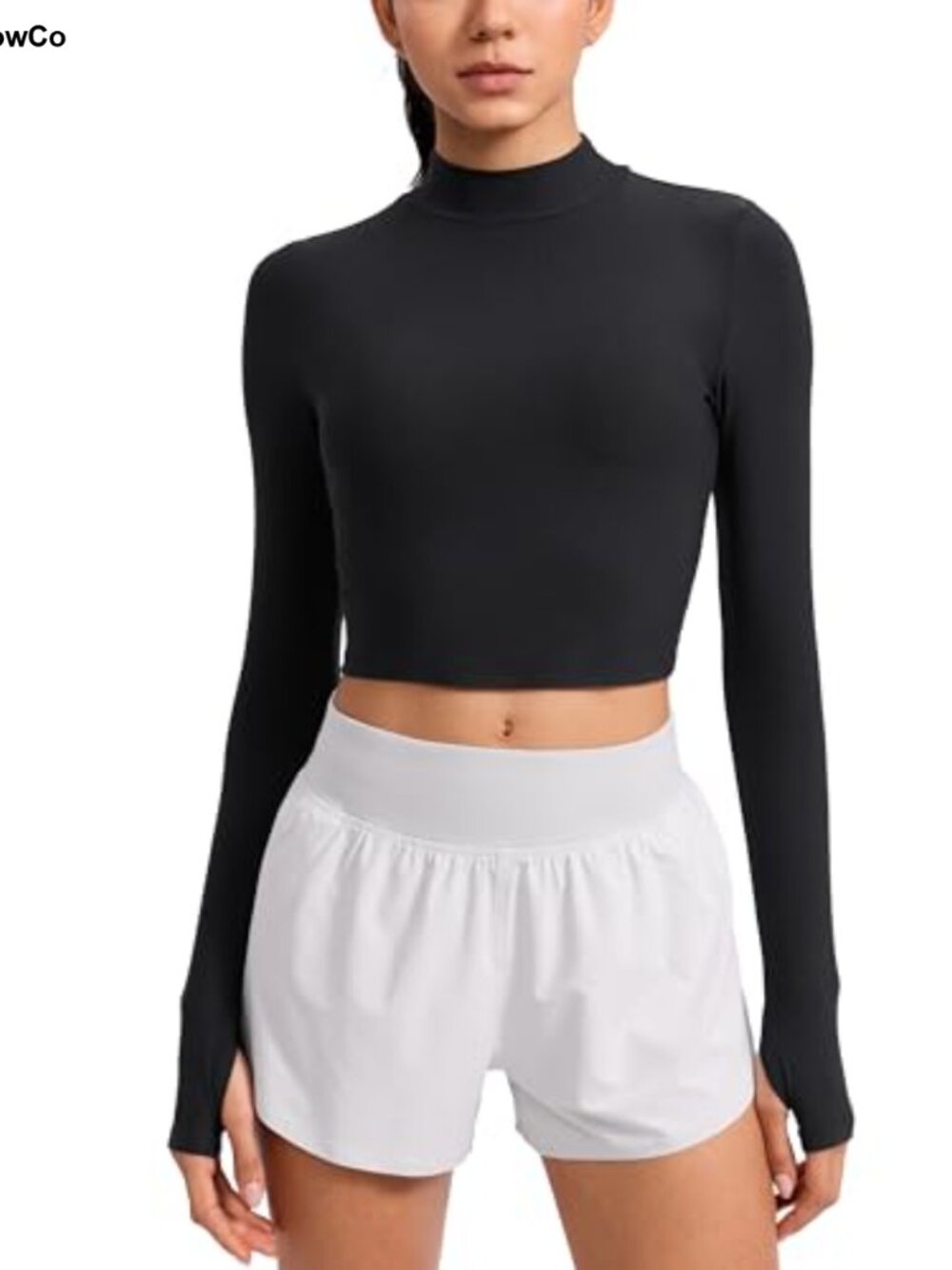 CRZ YOGA Cloudweight Mock Neck Crop Top Long Sleeve Workout Shirt